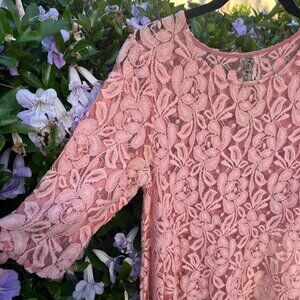 90s Free People Peach Lace Mini Dress